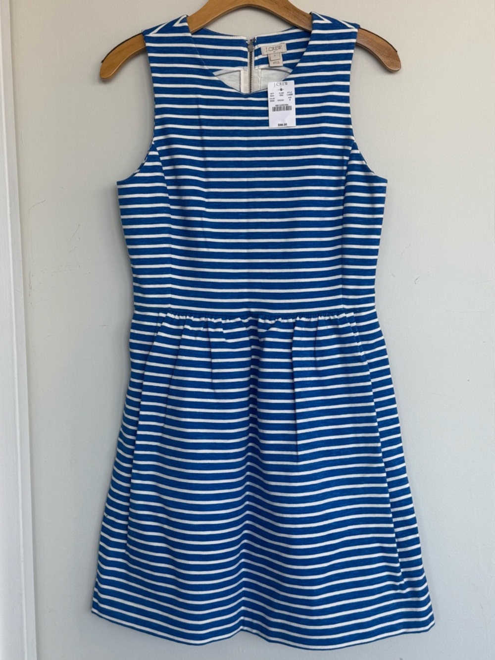 J. Crew Blue and White Striped Sleeveless Fit-and-Flare Dress